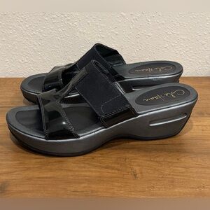 Cole Haan Womens Nike Air Donna Slides Sandals Black Mid Heel Wedge Slip On 8.5